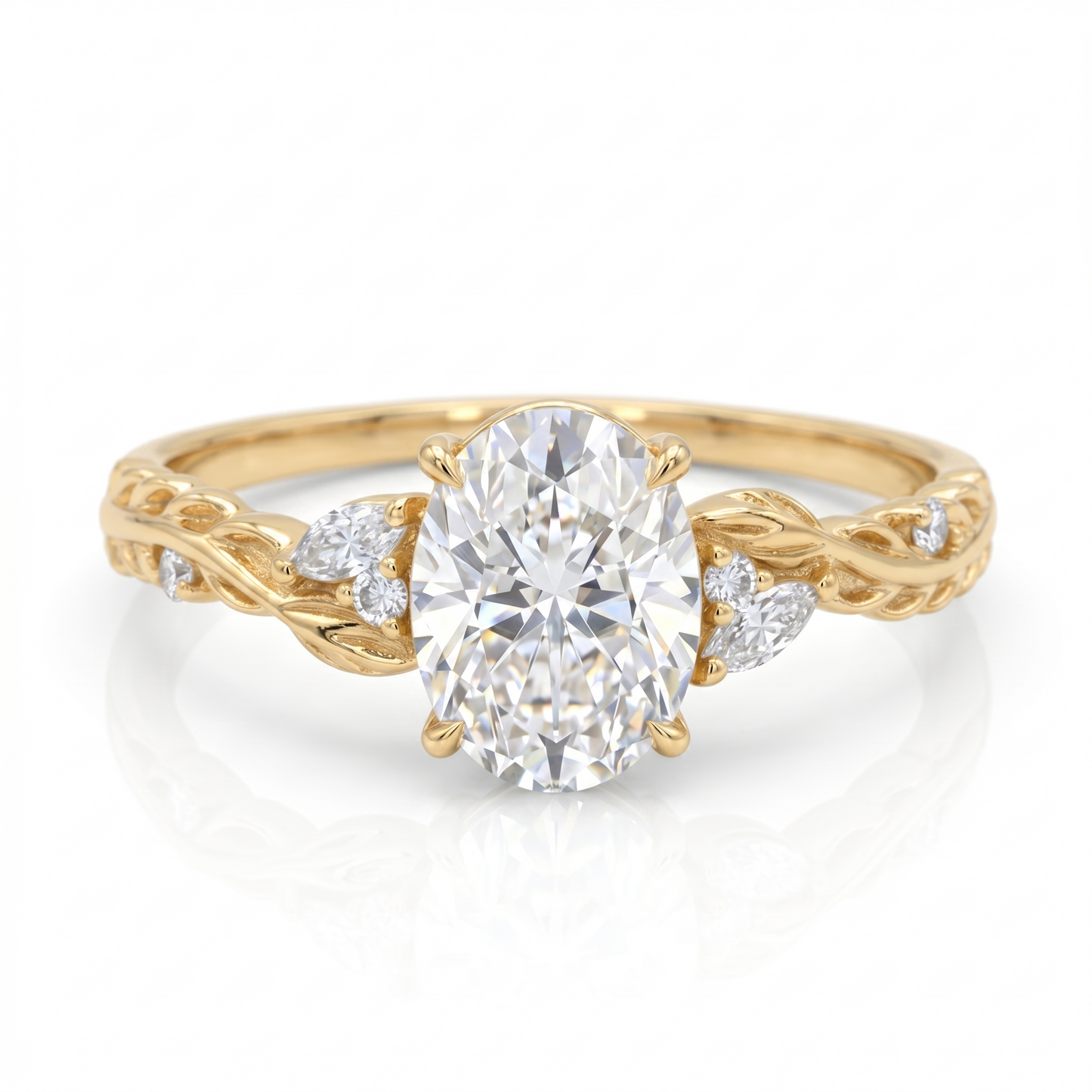 1.60ct Oval Lab Grown Diamond Engagement Ring - Leaf Art Deco
