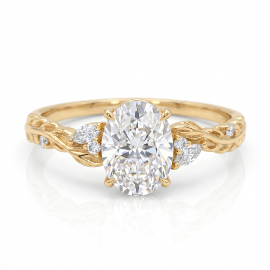 1.60ct Oval Lab Grown Diamond Engagement Ring - Leaf Art Deco