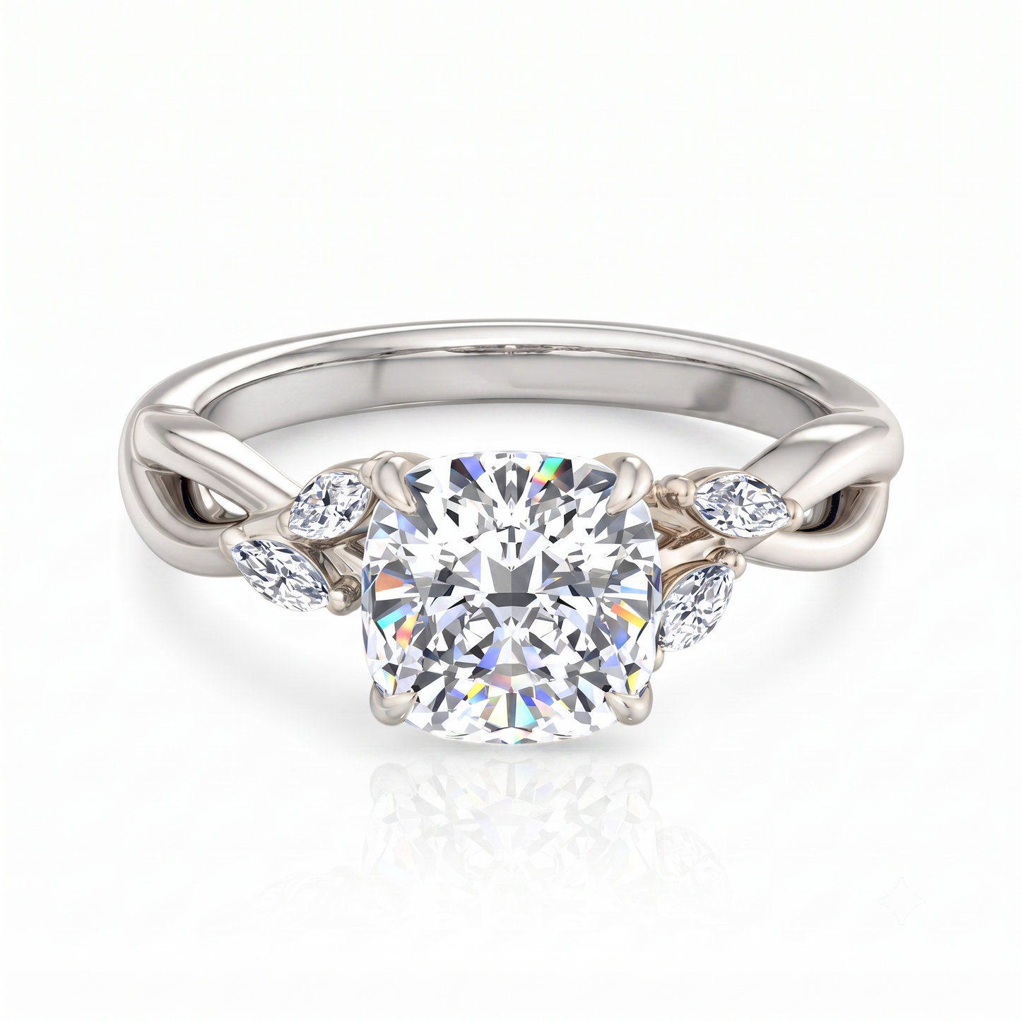 2.00ct Cushion Cut Lab Grown Engagement Ring Twisted Pave Band Affordable Luxury