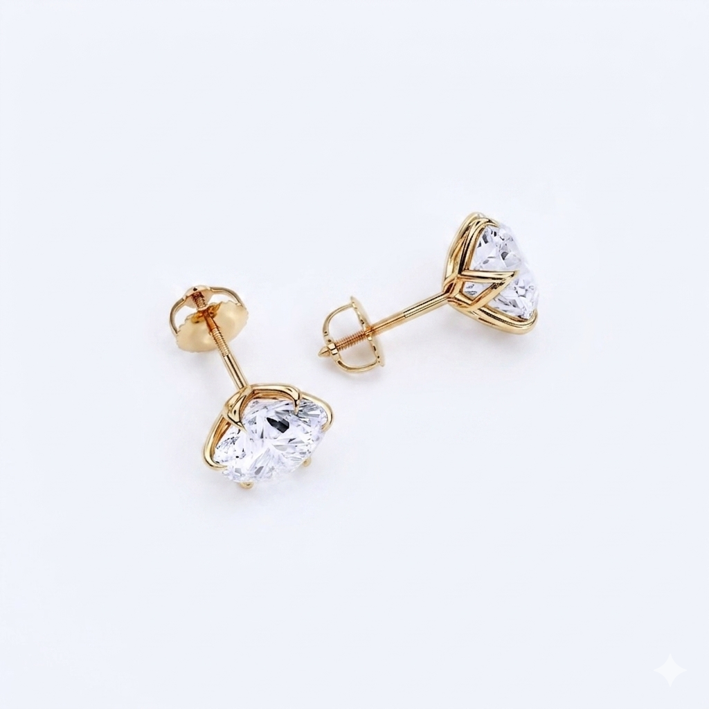 3 Carat Lab Grown Diamond Lotus Stud Earrings • 14K Rose Gold Floral Earrings