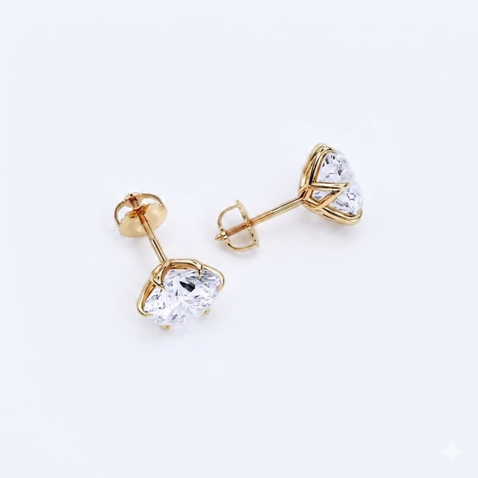 3 Carat Lab Grown Diamond Lotus Stud Earrings • 14K Rose Gold Floral Earrings