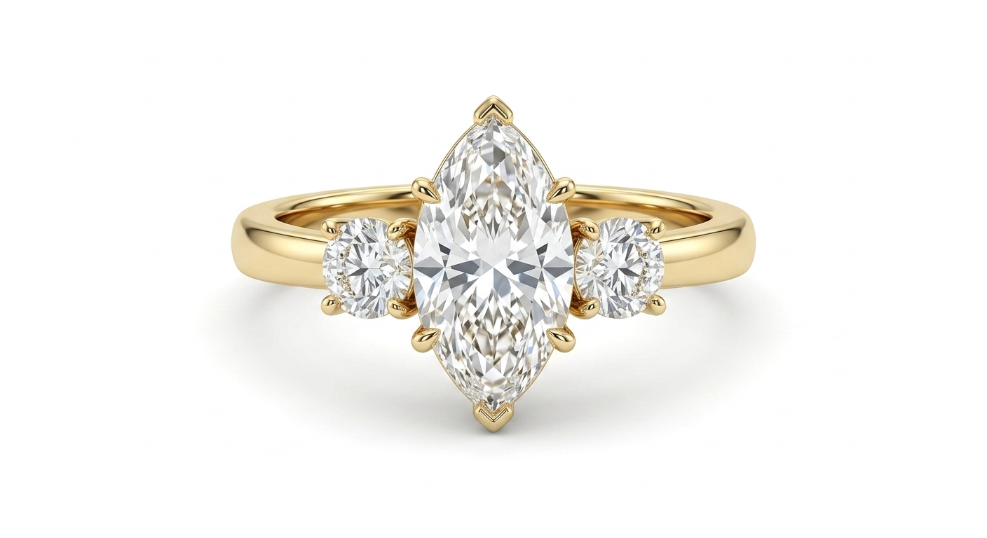 1.00 ct Three Stone Marquise Cut Lab Grown Diamond Engagement Ring