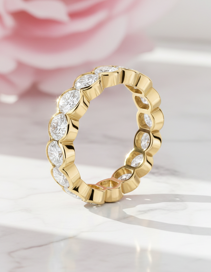3.04 Ct Lab-Grown Eternity Ring Scalloped Bezel Band