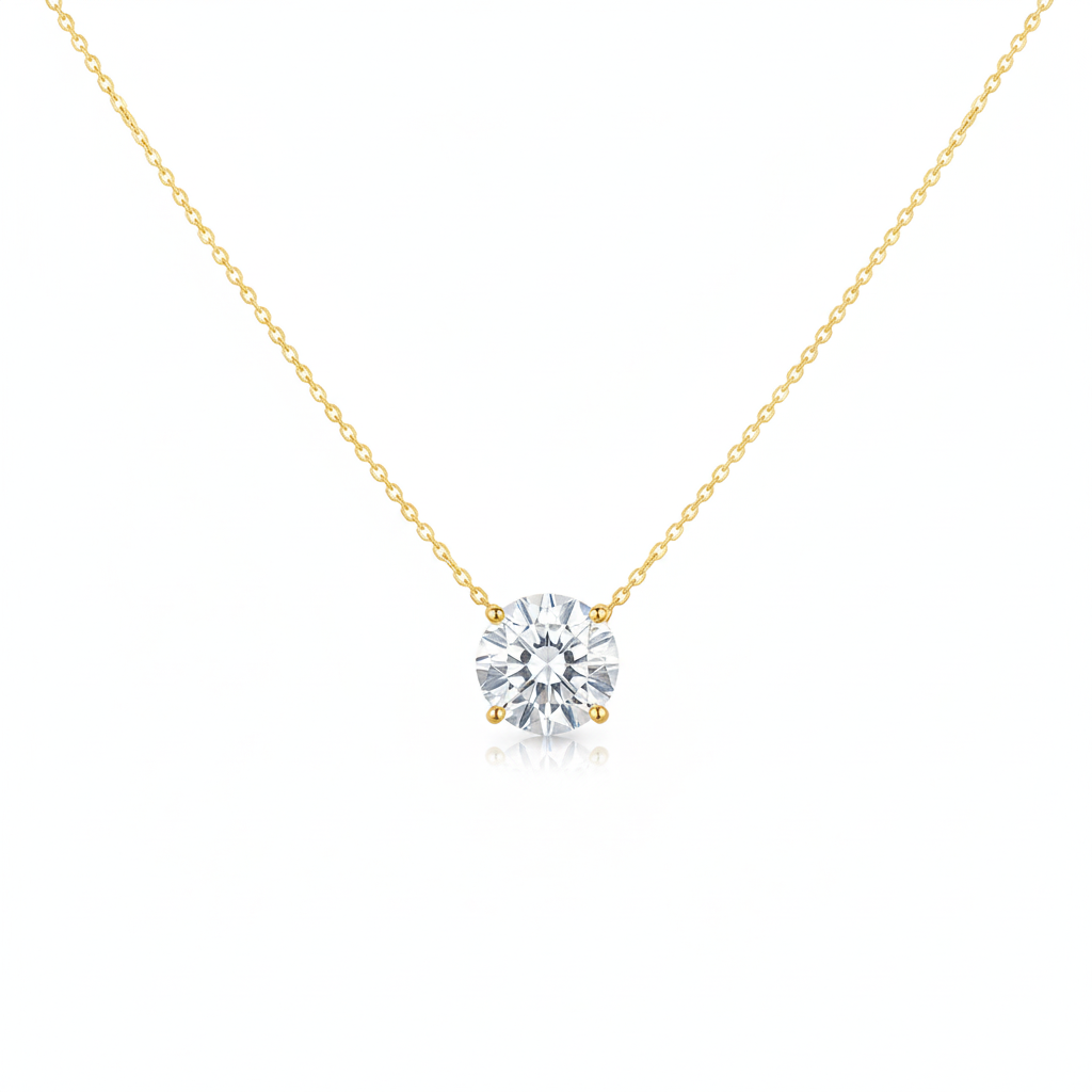 0.130 Ct Solid 14K Gold Floating Necklace