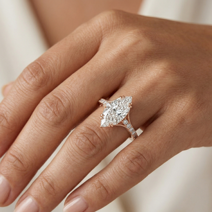 1.400CT Marquise Lab Grown Diamond Engagement Ring, Gold Pavé Band
