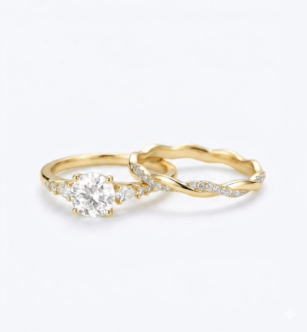 1.17 ct Round Cut Lab-Grown Cluster Engagement Ring set Solid 14k Rose Gold