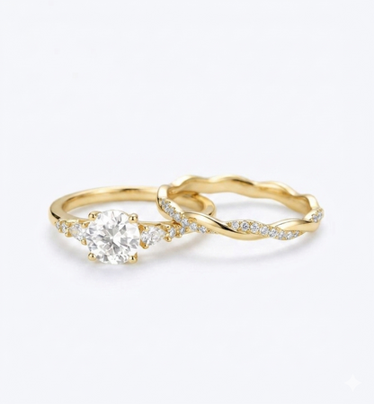 1.17 ct Round Cut Lab-Grown Cluster Engagement Ring set Solid 14k Rose Gold