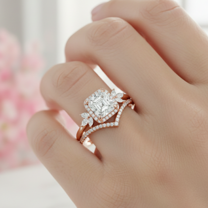 1.80 Ct Asscher Cut Lab-Grown Ring Set with Chevron Band