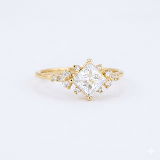 1.25 ct Princess Cut Lab Grown Diamond Engagement Ring • Vintage Rose Gold Bridal Ring