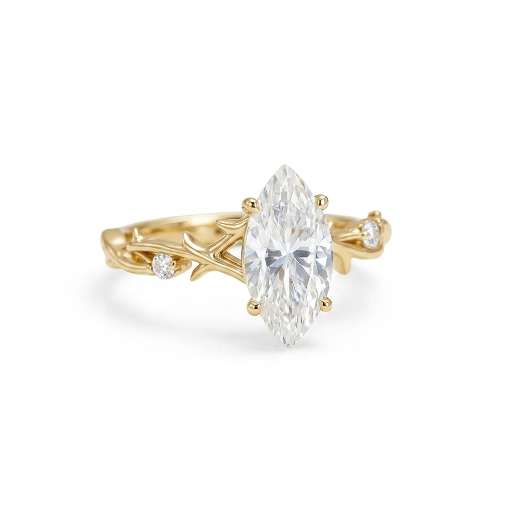 1.5CT Twig Marquise Cut Lab Grown Diamond Engagement Ring • 14K Rose Gold