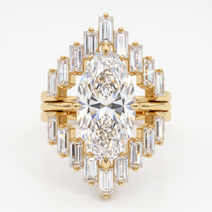 1.90ct Marquise Cut Lab Grown Diamond Halo Engagement Ring Set