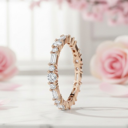 0.90 Ct Round & Baguette Lab Diamond Eternity Band – 14K Gold