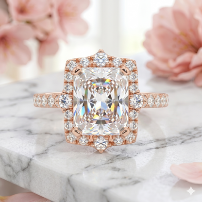 1.600 CT Radiant Cut Lab Grown Diamond Halo Engagement Ring