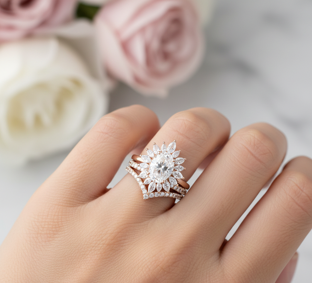 1.60 Ct Oval Moissanite Bridal Set – Vintage Oval Ring Set