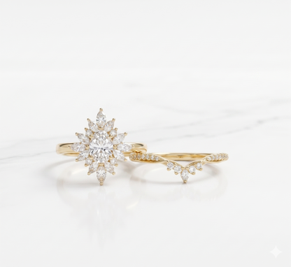 Oval Lab-Grown Diamond Bridal Set – 14K Gold Wedding Band