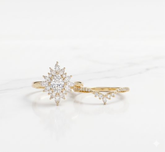Oval Lab-Grown Diamond Bridal Set – 14K Gold Wedding Band
