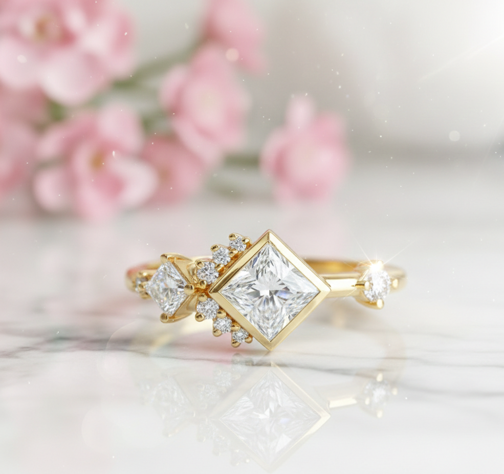 1.05 Ct Princess Cut Lab Grown Diamond Engagement Ring