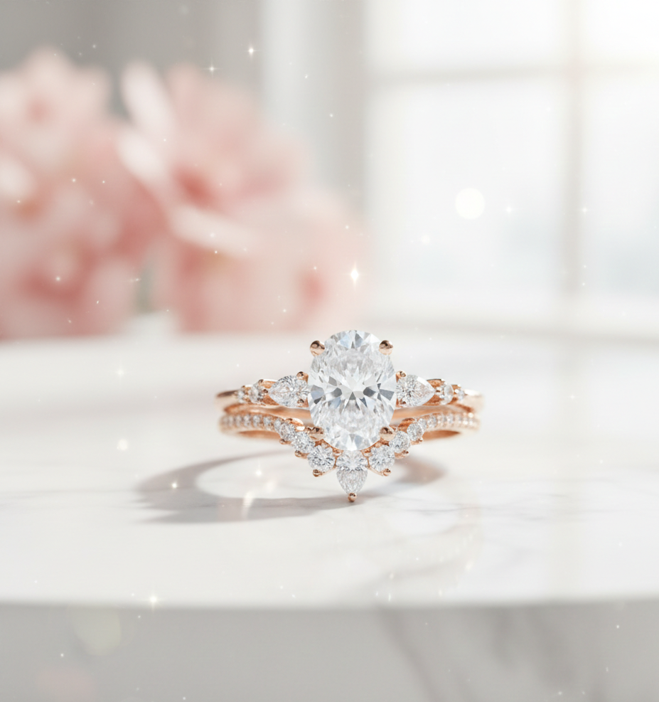 1.61 CT Oval Halo Engagement Ring Set