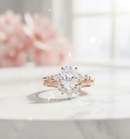 1.61 CT Oval Halo Engagement Ring Set