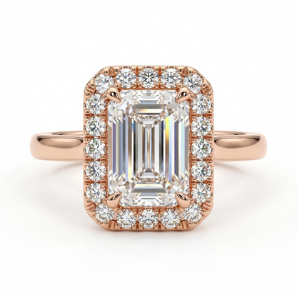 F/VS 1.100 Ct Emerald Diamond Halo Engagement Ring 14k White Gold Lab Grown