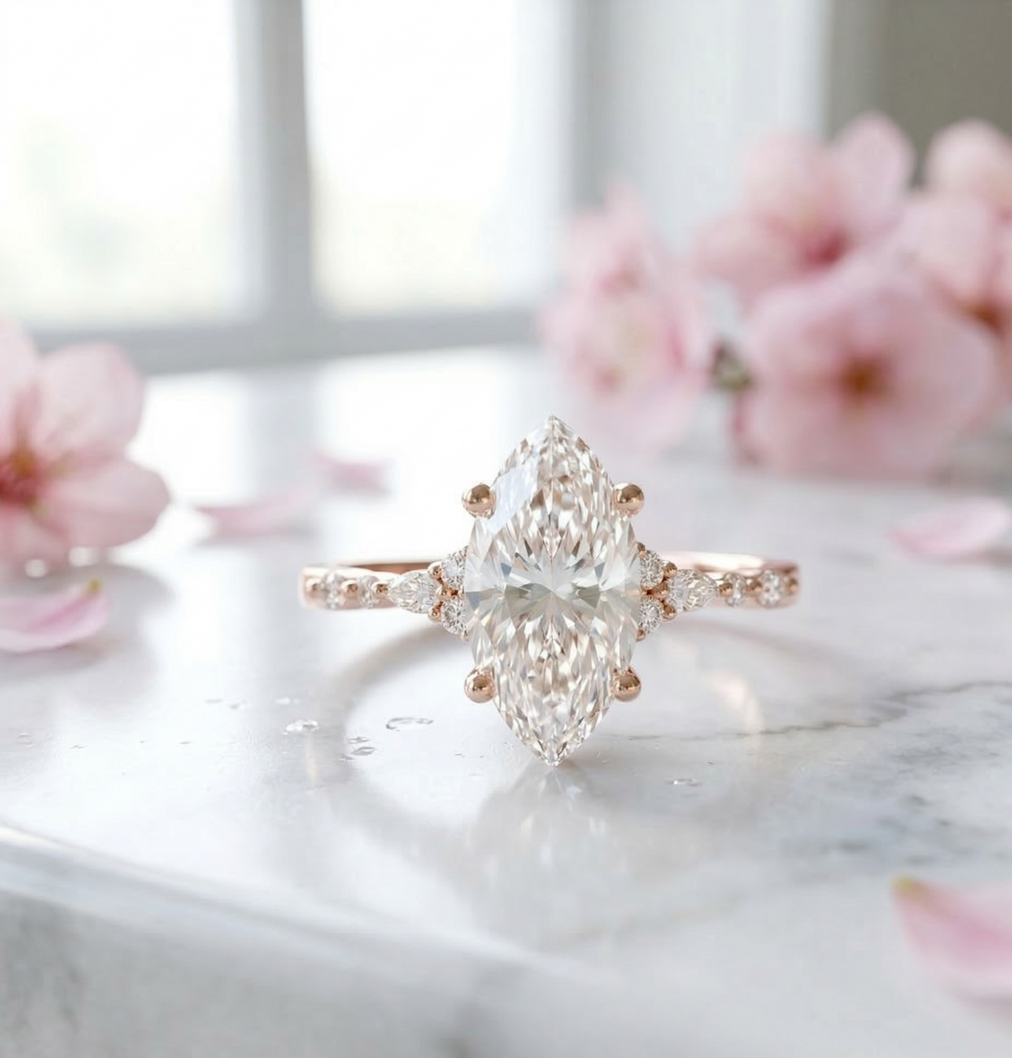 2.410 ct marquise Lab Grown Diamond Side Stone Engagement Ring