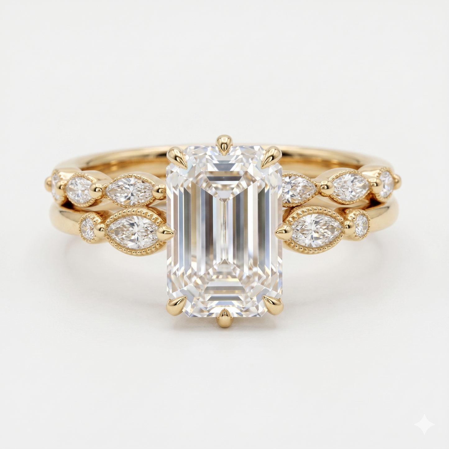 1.50ct Emerald cut engagement ring set