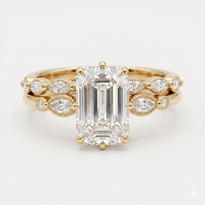 1.50ct Emerald cut engagement ring set