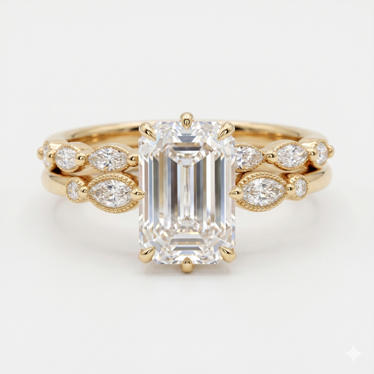 1.50ct Emerald cut engagement ring set