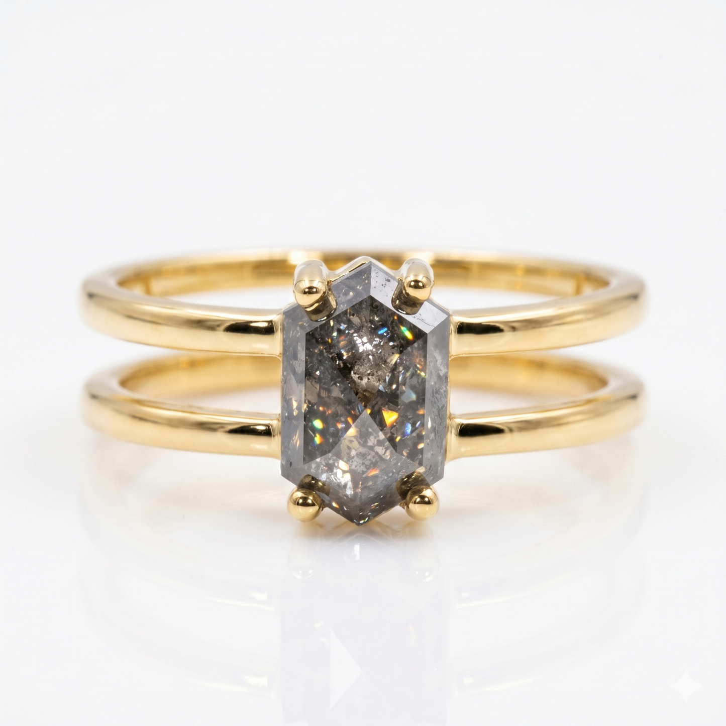 1.90ct Hexagon Salt and Pepper Diamond Wedding Ring