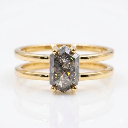 1.90ct Hexagon Salt and Pepper Diamond Wedding Ring