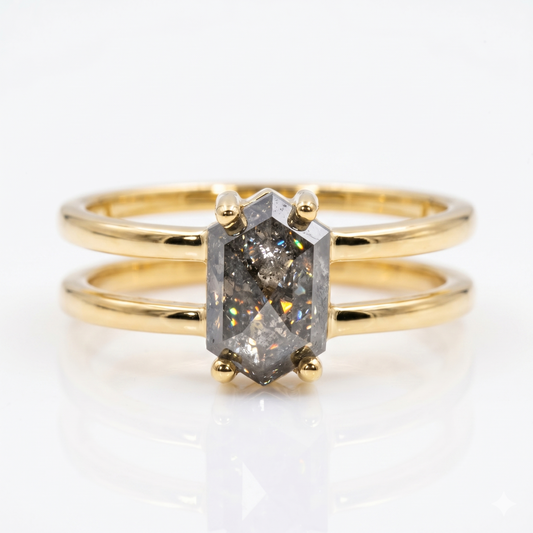 1.90ct Hexagon Salt and Pepper Diamond Wedding Ring