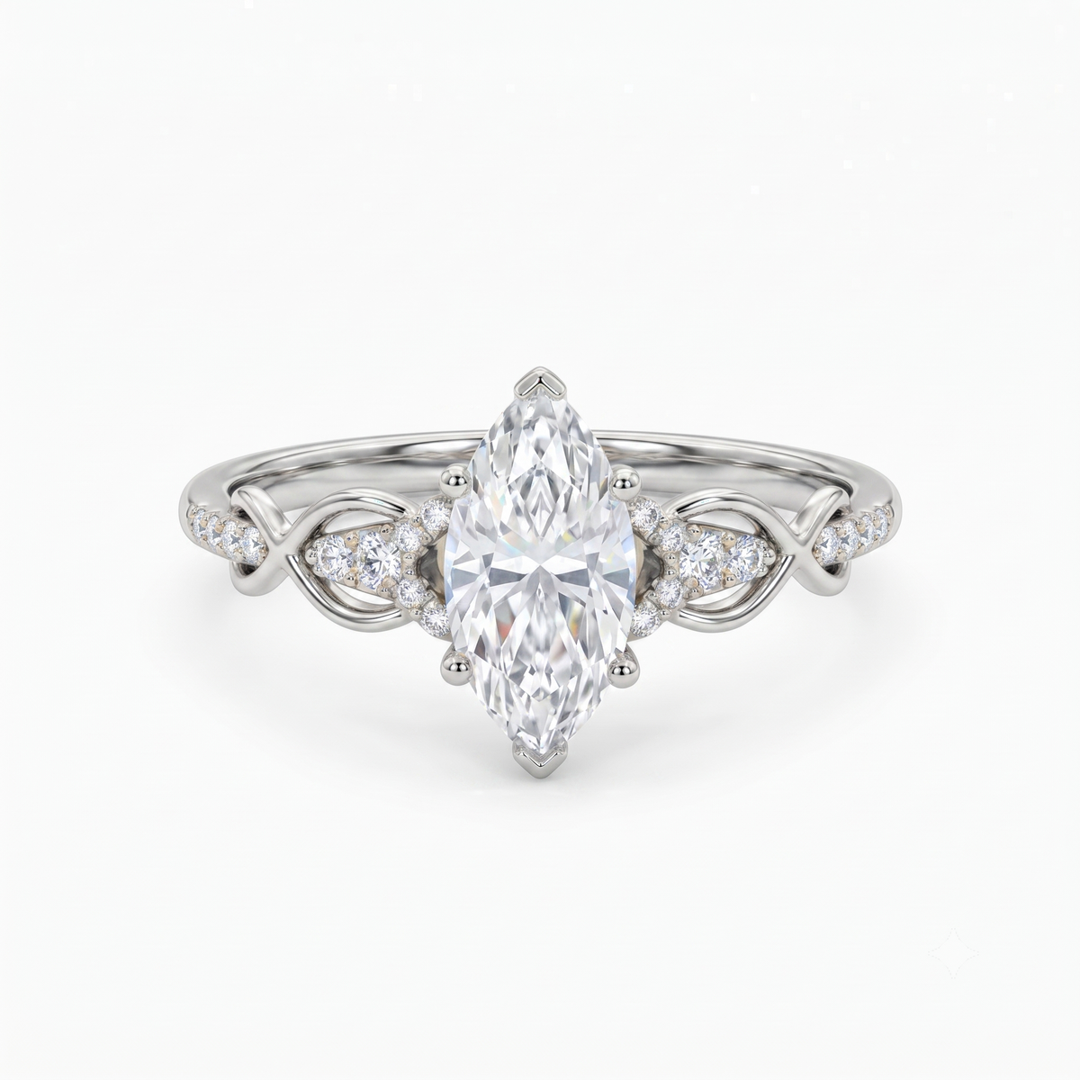 1.00ct Marquise Lab Grown Diamond Engagement Ring • Vintage Twist White Gold Ring