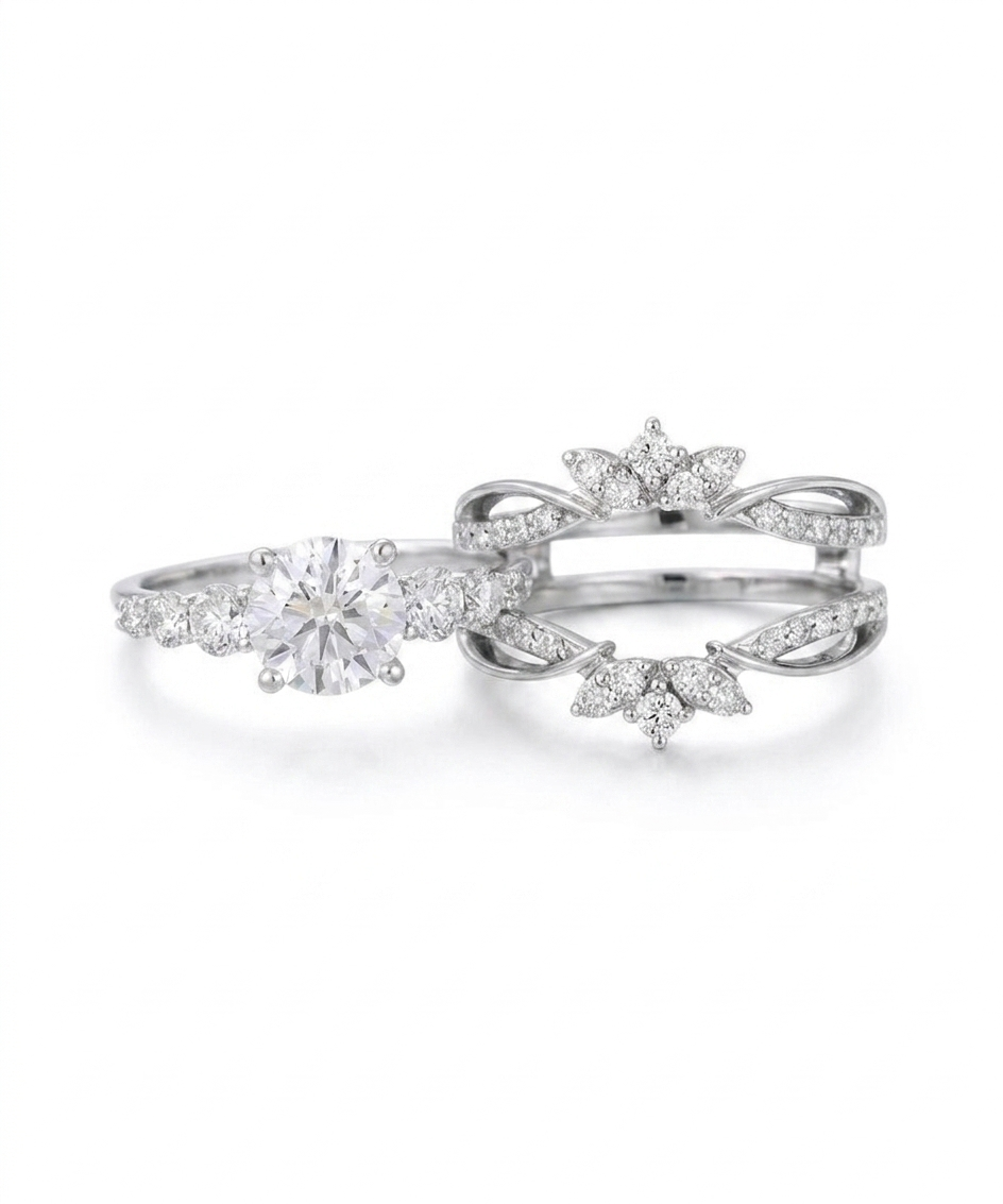 1.780ct Round Cut Lab-Grown Cluster Engagement Ring set Solid 14k Rose Gold