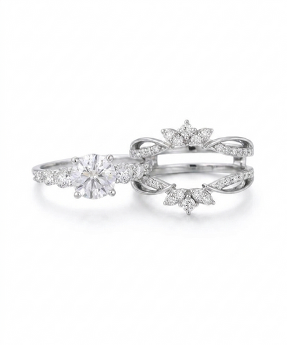 1.780ct Round Cut Lab-Grown Cluster Engagement Ring set Solid 14k Rose Gold