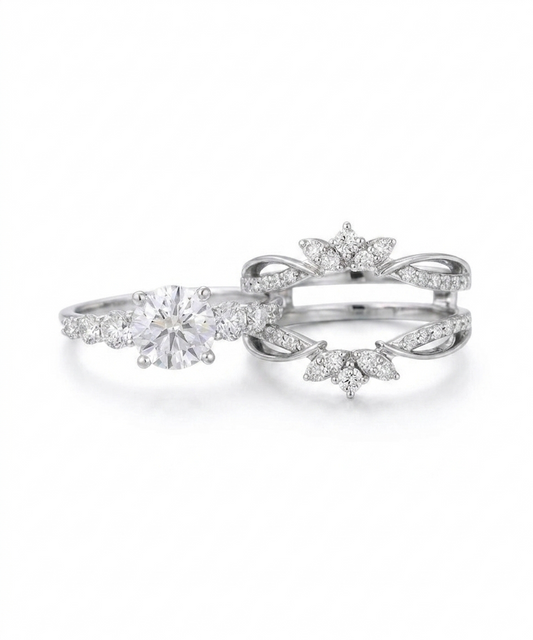 1.780ct Round Cut Lab-Grown Cluster Engagement Ring set Solid 14k Rose Gold