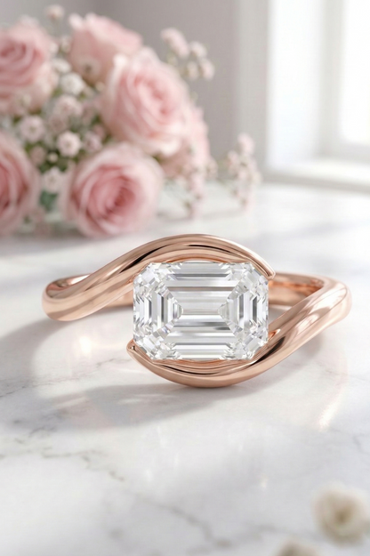 2 CT Emerald Cut Lab Diamond Bypass Engagement Ring