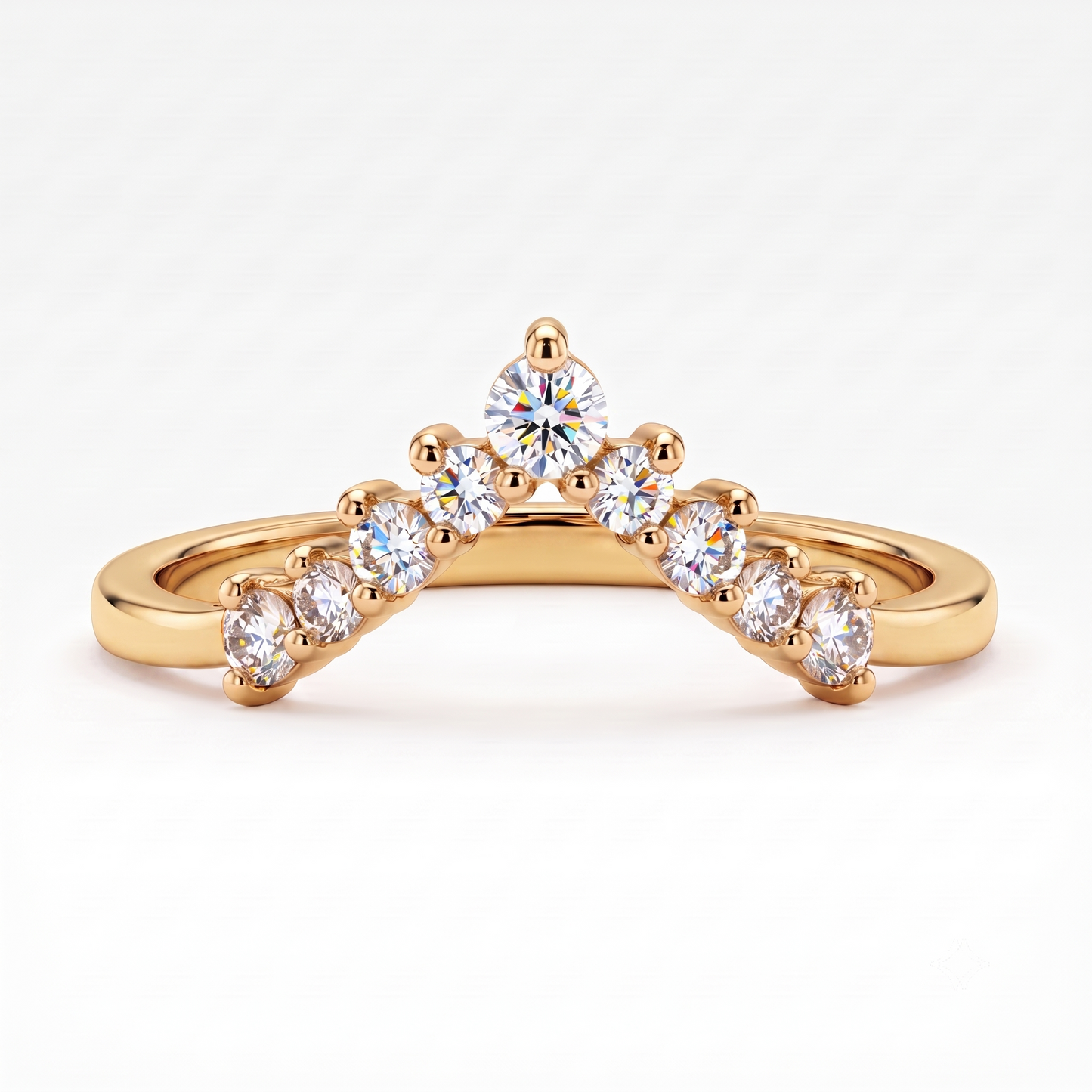0.200 ct V Shape Curved Lab Grown Diamond Wedding Band Ring, 14K Gold