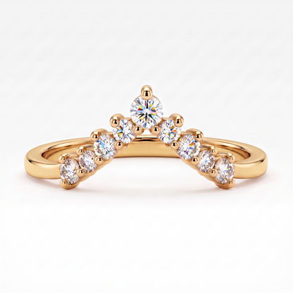 0.200 ct V Shape Curved Lab Grown Diamond Wedding Band Ring, 14K Gold