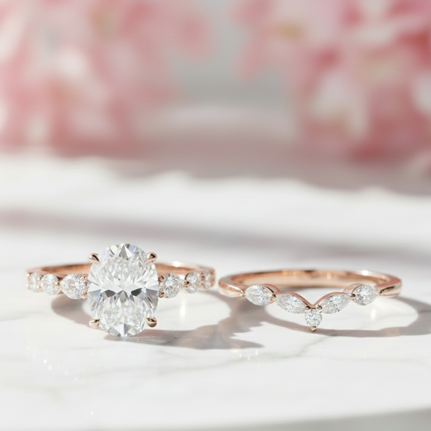 1.80 Ct Oval Lab-Grown Diamond Engagement Ring Set