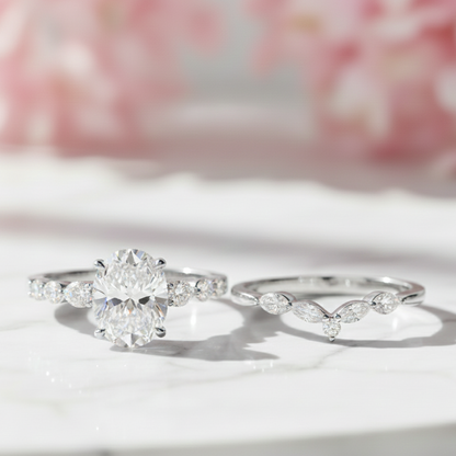 1.80 Ct Oval Lab-Grown Diamond Engagement Ring Set