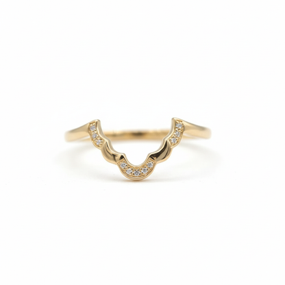 14K Gold Curved Wedding Band - 0.050 ct Diamond Ring