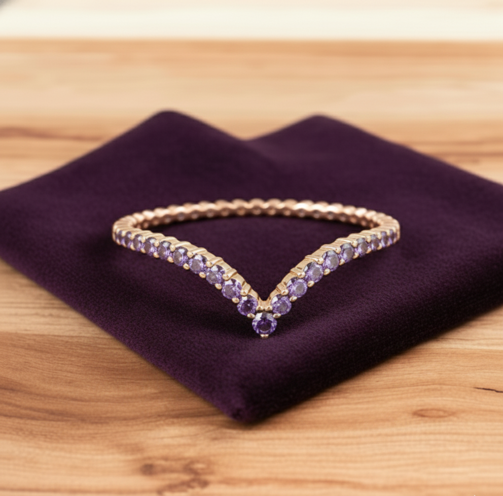 0.110 Ct Purple CZ V-Shaped Ring – Curved CZ Band