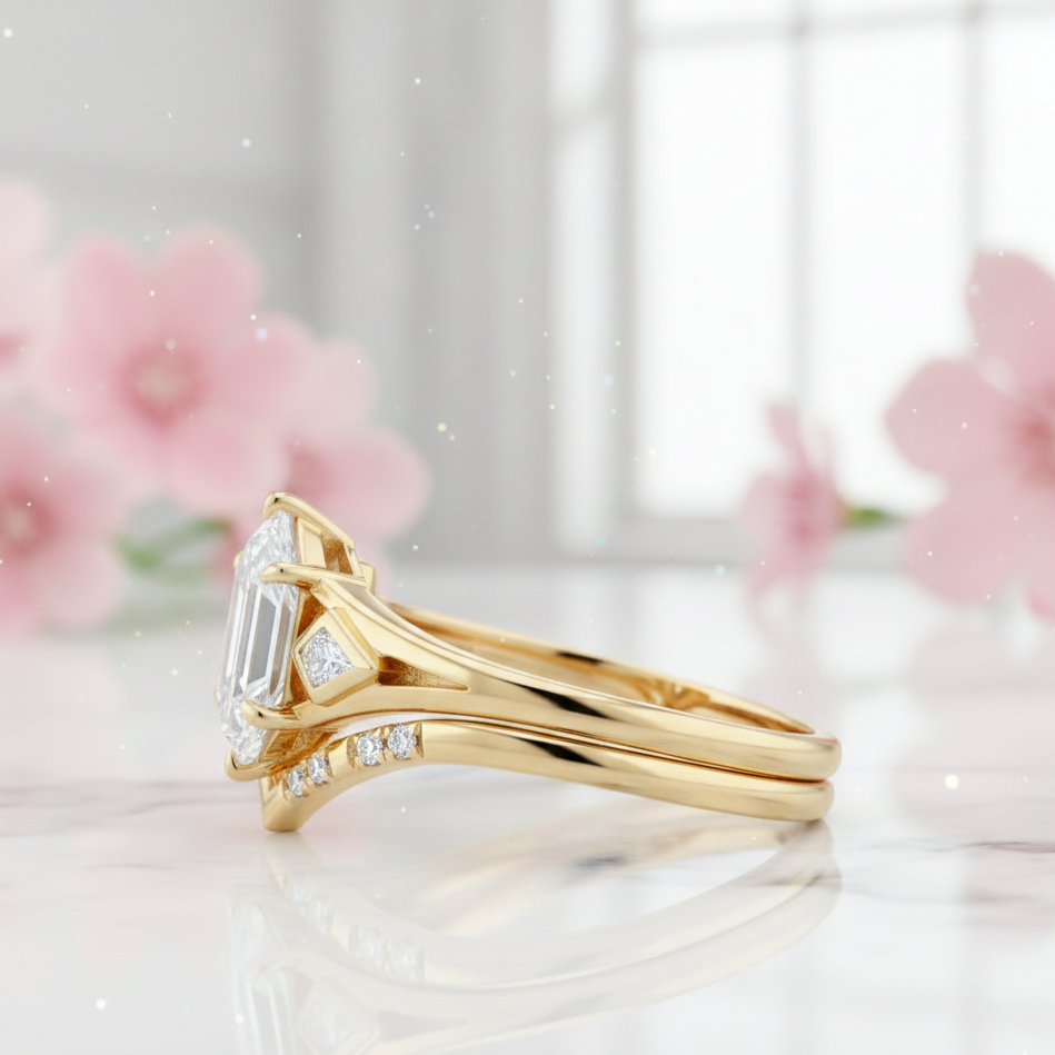 1.65 Ct Hexagon Lab Grown Diamond Engagement Ring Set