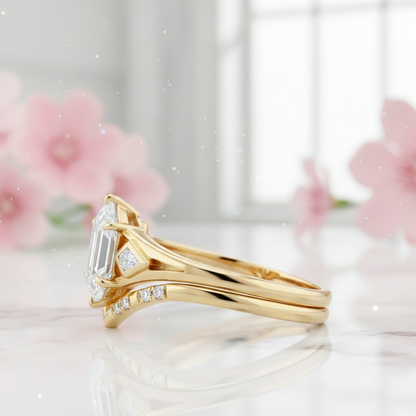 1.65 Ct Hexagon Lab Grown Diamond Engagement Ring Set