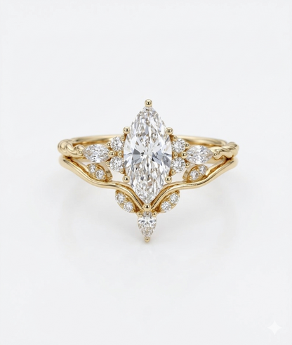 1.350CT Marquise Lab Diamond Ring Set with Curved Wedding Band