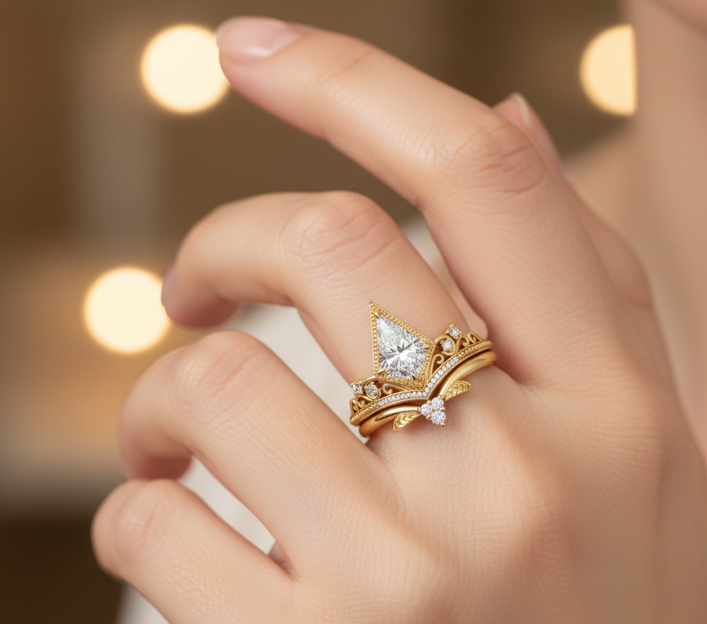 Unique 1.74 CT Kite Cut Engagement Ring Set – Modern Bridal Ring