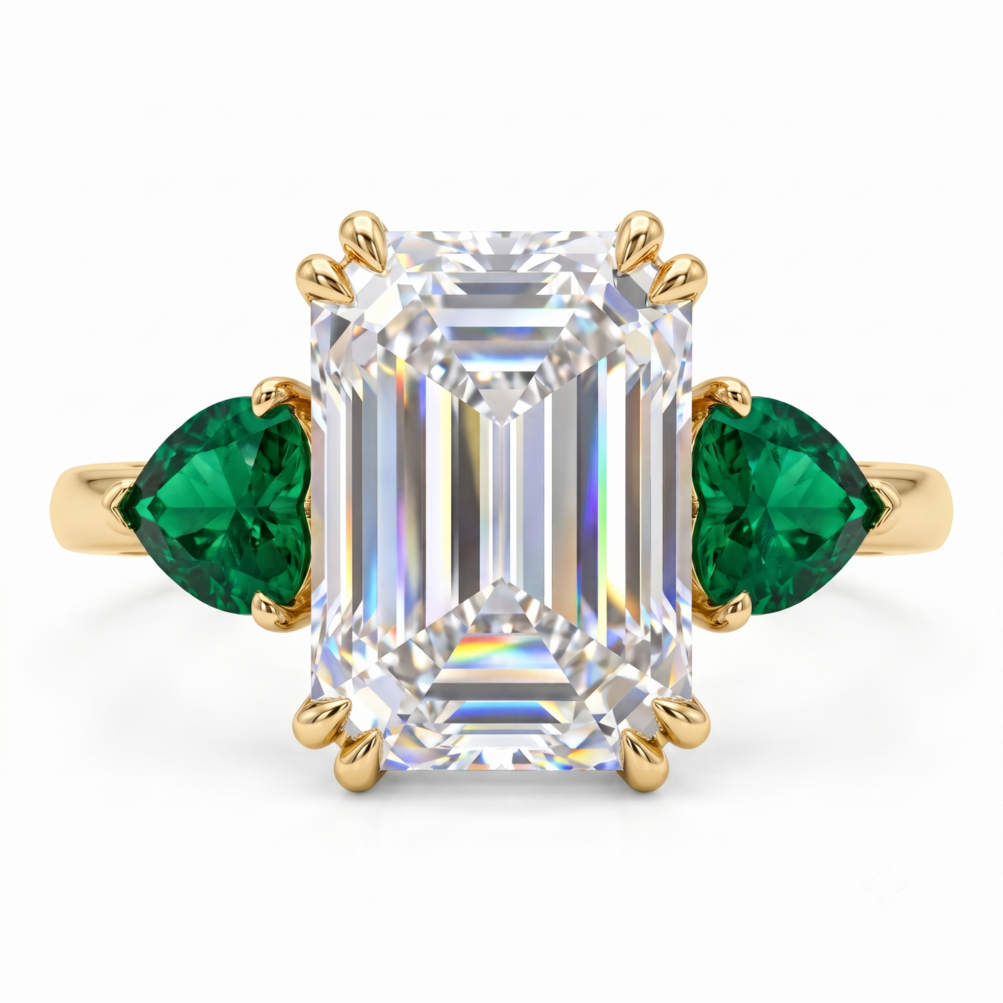 3.20ct Emerald Cut Lab Grown Diamond Three Stone Engagement Ring