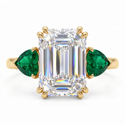 3.20ct Emerald Cut Lab Grown Diamond Three Stone Engagement Ring