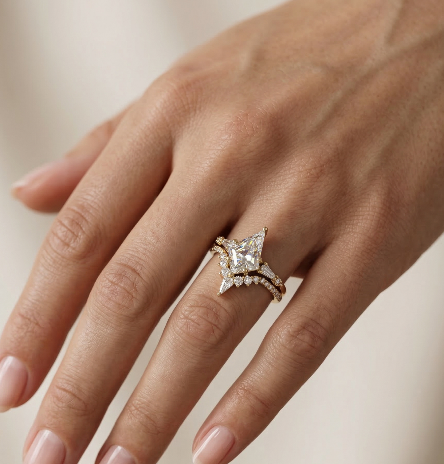 1.89CT Kite Cut Lab Diamond Engagement Ring Set