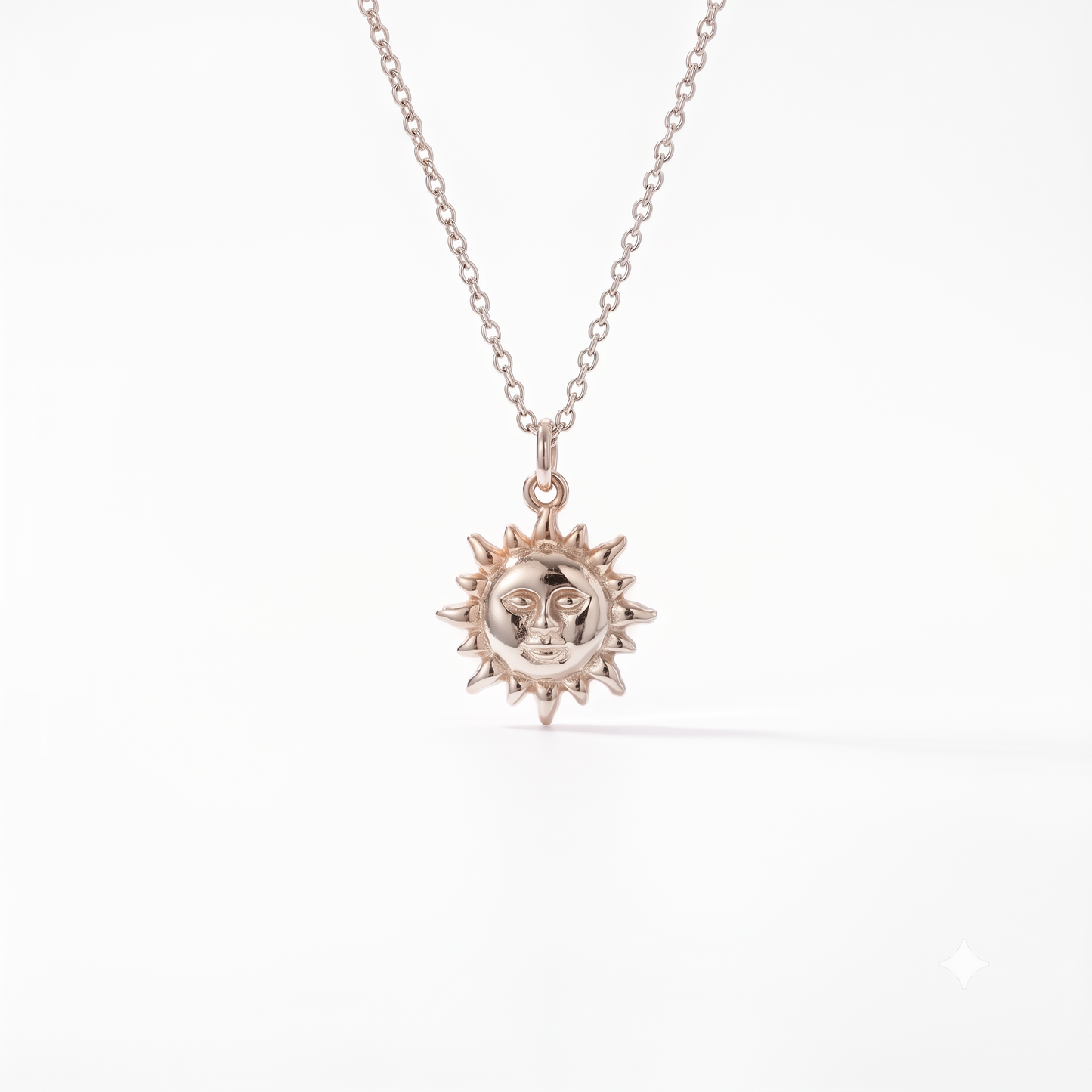 14k Gold Celestial Sun Face Pendant Necklace